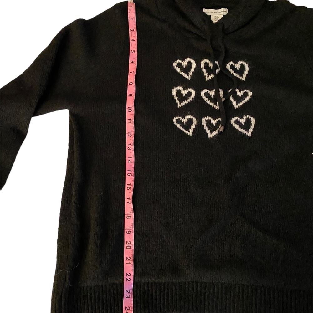 Cupcakes & Cashmere large black sweater with hoodie & 9 white ❤️on front ( NWT) - Picture 12 of 13